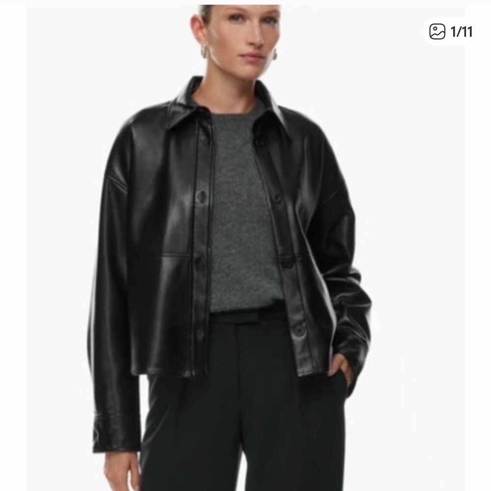 Aritzia Babaton Pelli Hip Shirt Jacket Relaxed Fux Leather Shacket Black Sz S